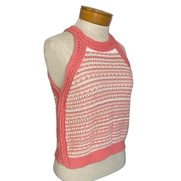 BCBGeneration Halter Crochet Knit Tank Top Coral Pink Small - Picture 3 of 8
